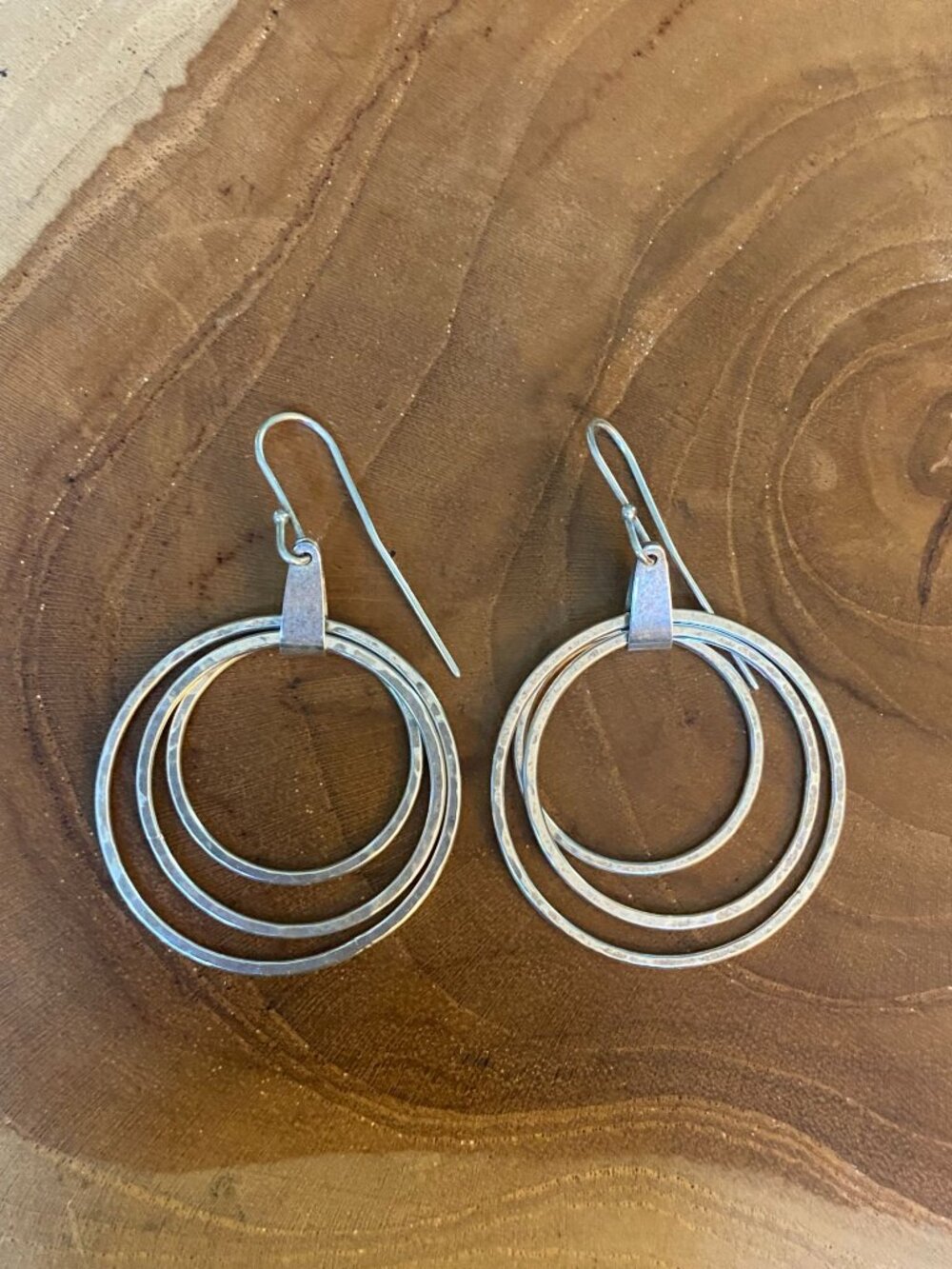 RETIRED James Avery Three Hammered Circles Earrings, Sterling Silver